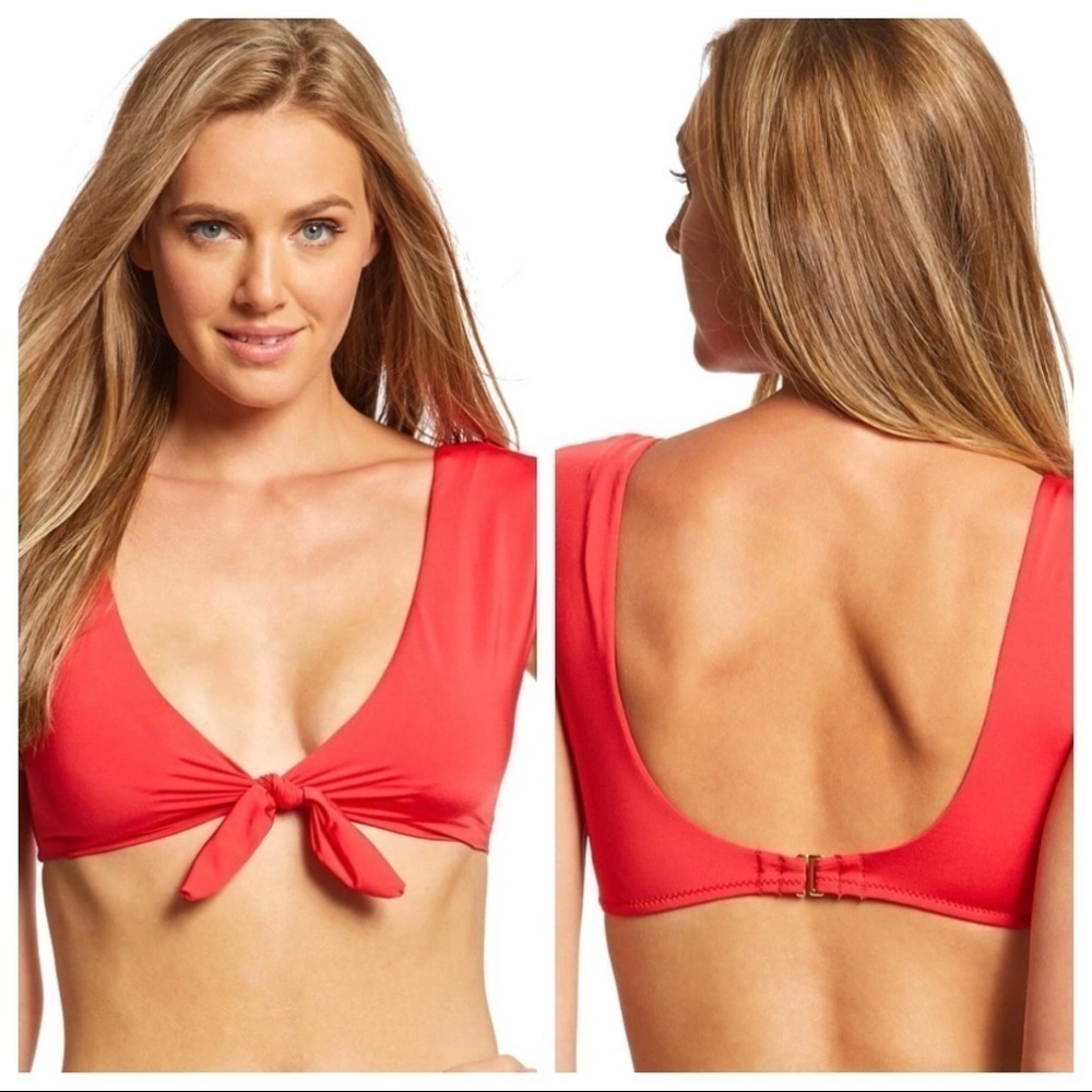 Trina Turk Getaway red cap sleeve tie front swim top NWT